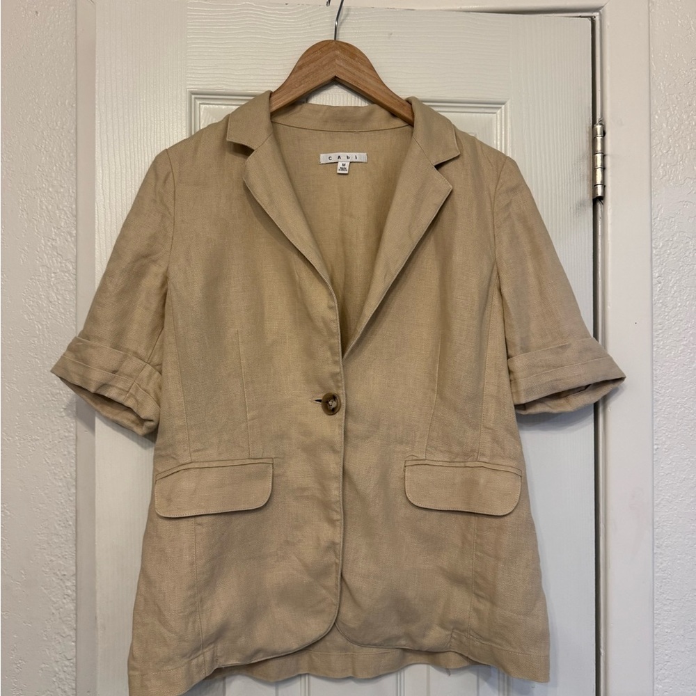 CAbi Safari Linen Pleated Blazer